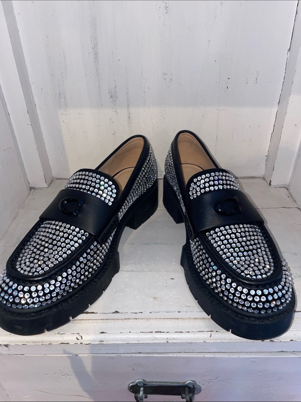 Black coach Rhinestone-Embellished Women's Loafers - Picture 2 of 3
